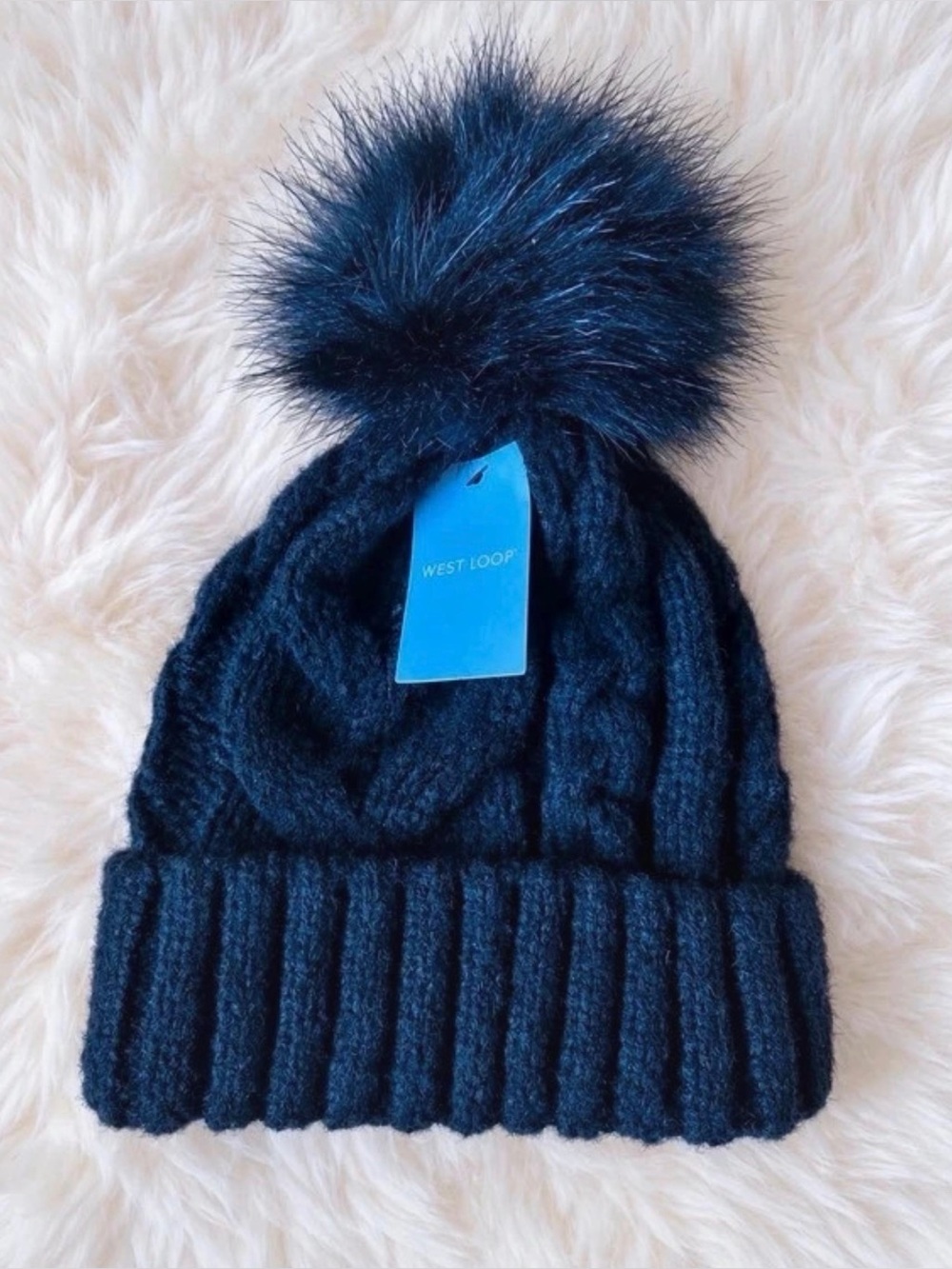 West Loop Womens Black Pom-Pom Knit Beanie